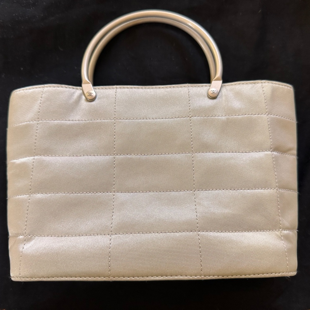 CHANEL Silver Nylon Petite Quilted Tote Bag. 1990s